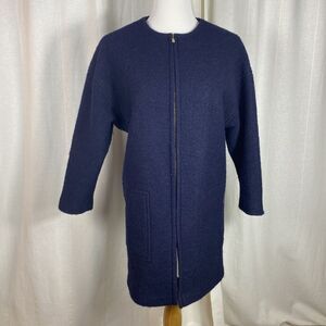 Helene Berman‎ Women's Small Wool Coat Mid Length Navy Zipper Classic Old money